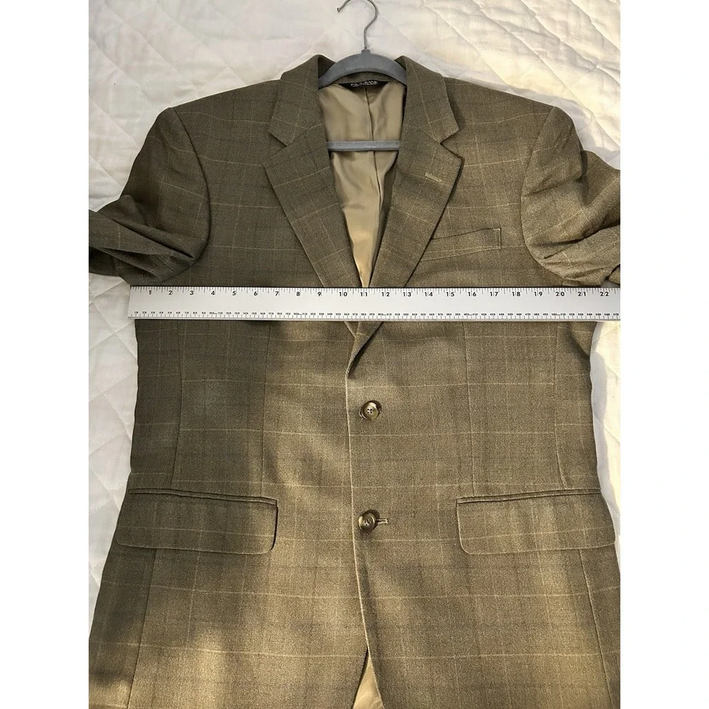 Jos. A. Bank 40R Silk Wool Blazer Windowpane Sport‎ Coat Dark Academia Tan Green